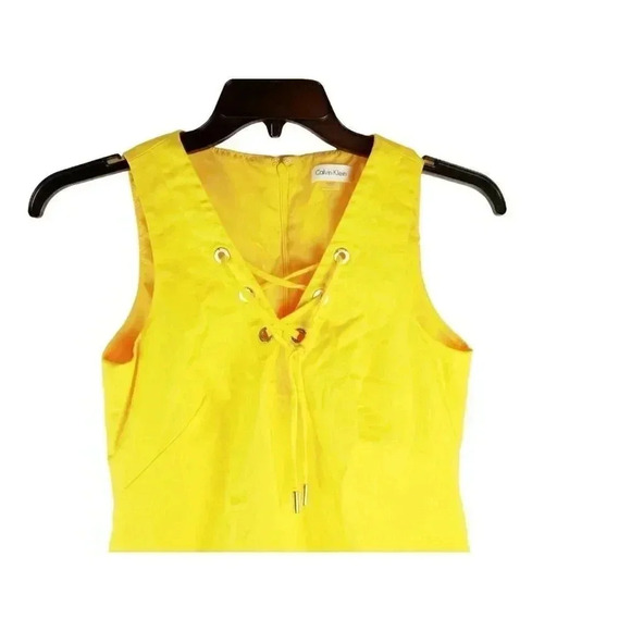 Calvin Klein Womens Dress Yellow Sleeveless V-Neck Shift Knee Length Lace Up 8 - Picture 2 of 7